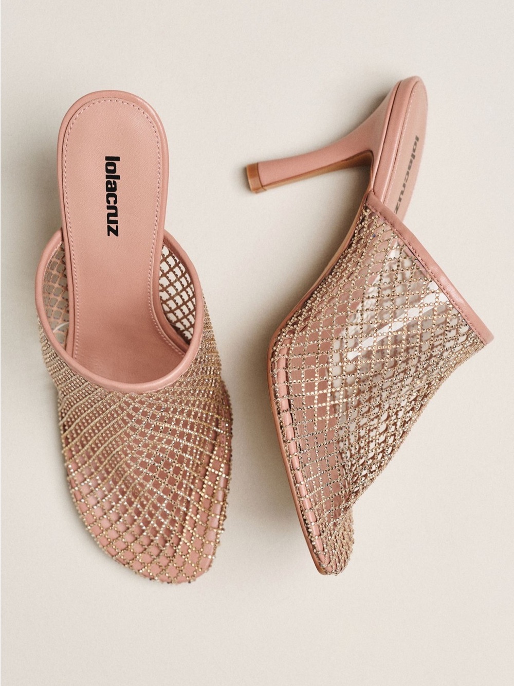 Lola Cruz Rhinestone Netted Mules